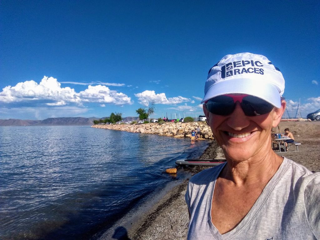 Kathleen Bober at Bear Lake, Utah, the day before the 10k Bear Lake Monster Swim