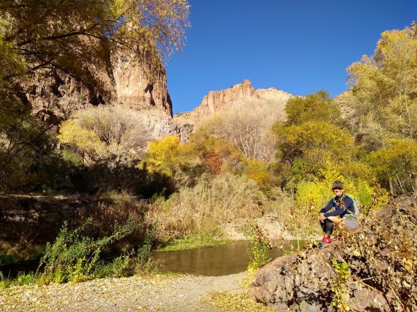 Kathleen Bober hiking in Aravaipa Canyon Arizona