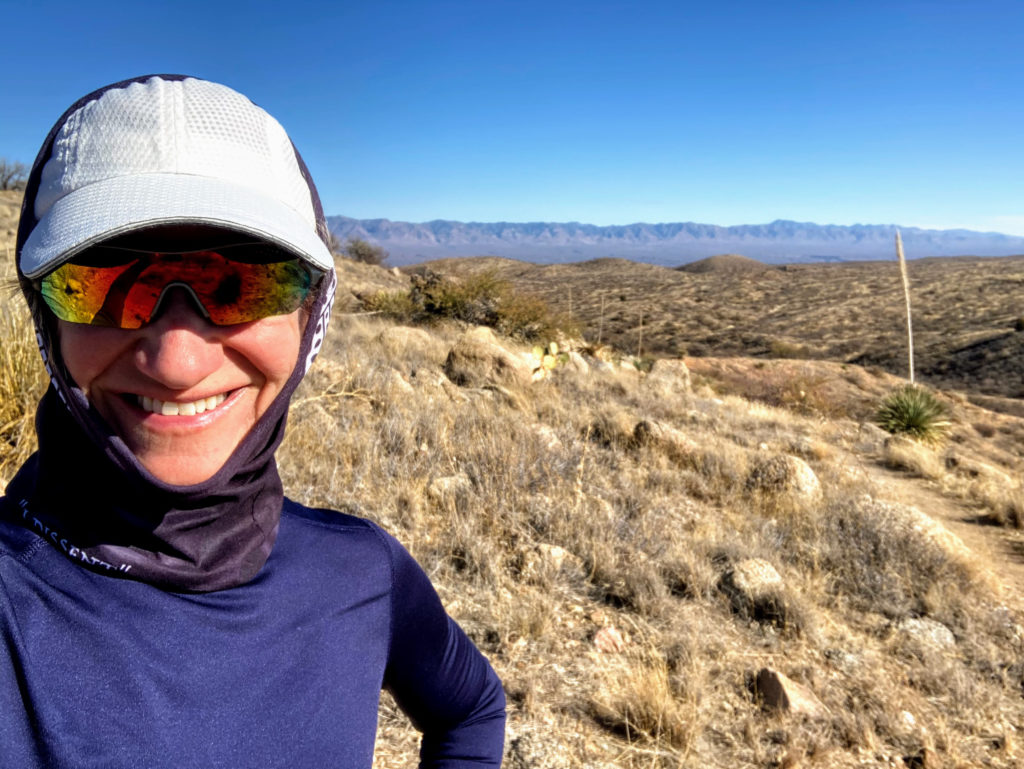 Kathleen Bober trail running in Oracle State Park Arizona