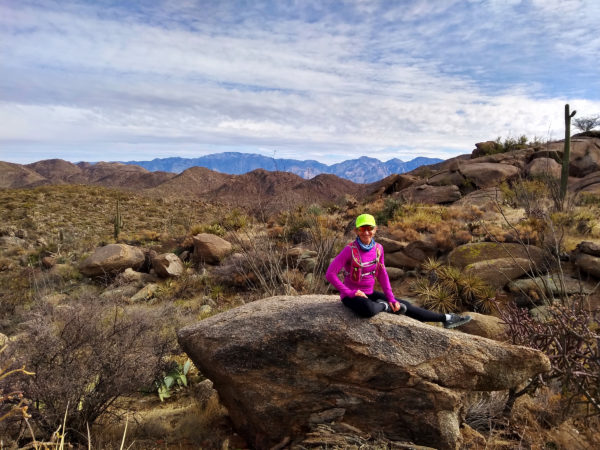 Kathleen Bober hiking in the Tortolita Mountains