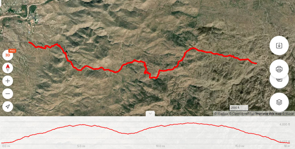 Douglas Spring Trail, Rincon Mountains, Strava 18 mile course