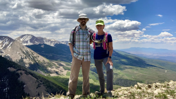 Kathleen Bober and Alastair Laing at the top of Gold Knob, La Sal Mountains Utah